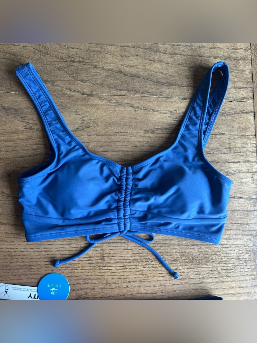 NWT Cupshe Ruched Drawstring Cutout Bikini & Mid Rise Set Size Small Blue - Picture 5 of 9